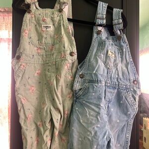 OshKosh B'gosh Kids Floral Green and Blue Denim heart Overalls size 4t